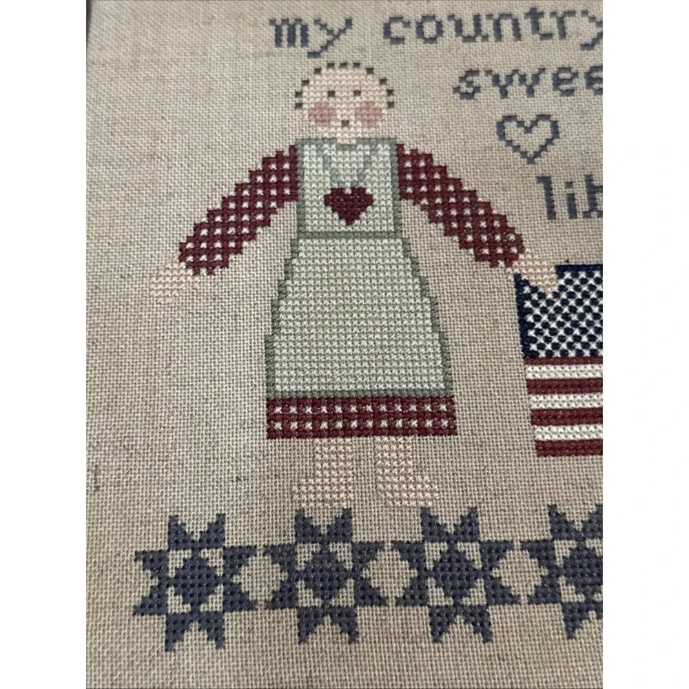 Vintage Primitive Finished Cross Stitch Patriotic Theme 11.5